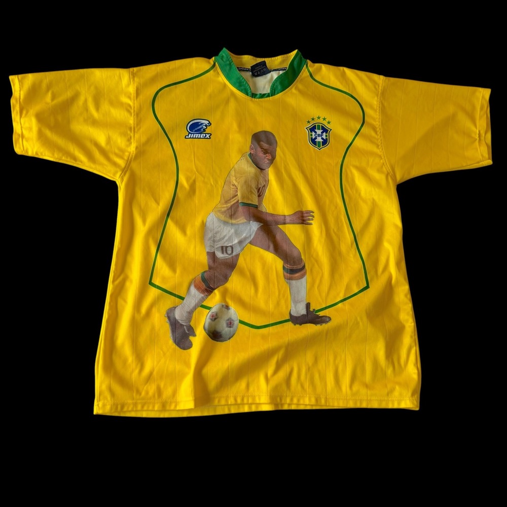 Jimex Brazil National Team Pele 10 Soccer‎ Jersey Yellow Green Mens Large